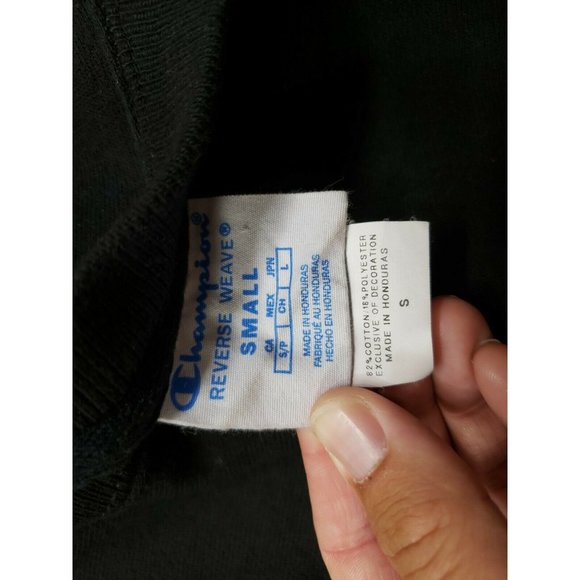 Champion Reverse Weave Sweatshirt Crewneck Small Black SPELL OUT in White - Picture 4 of 11